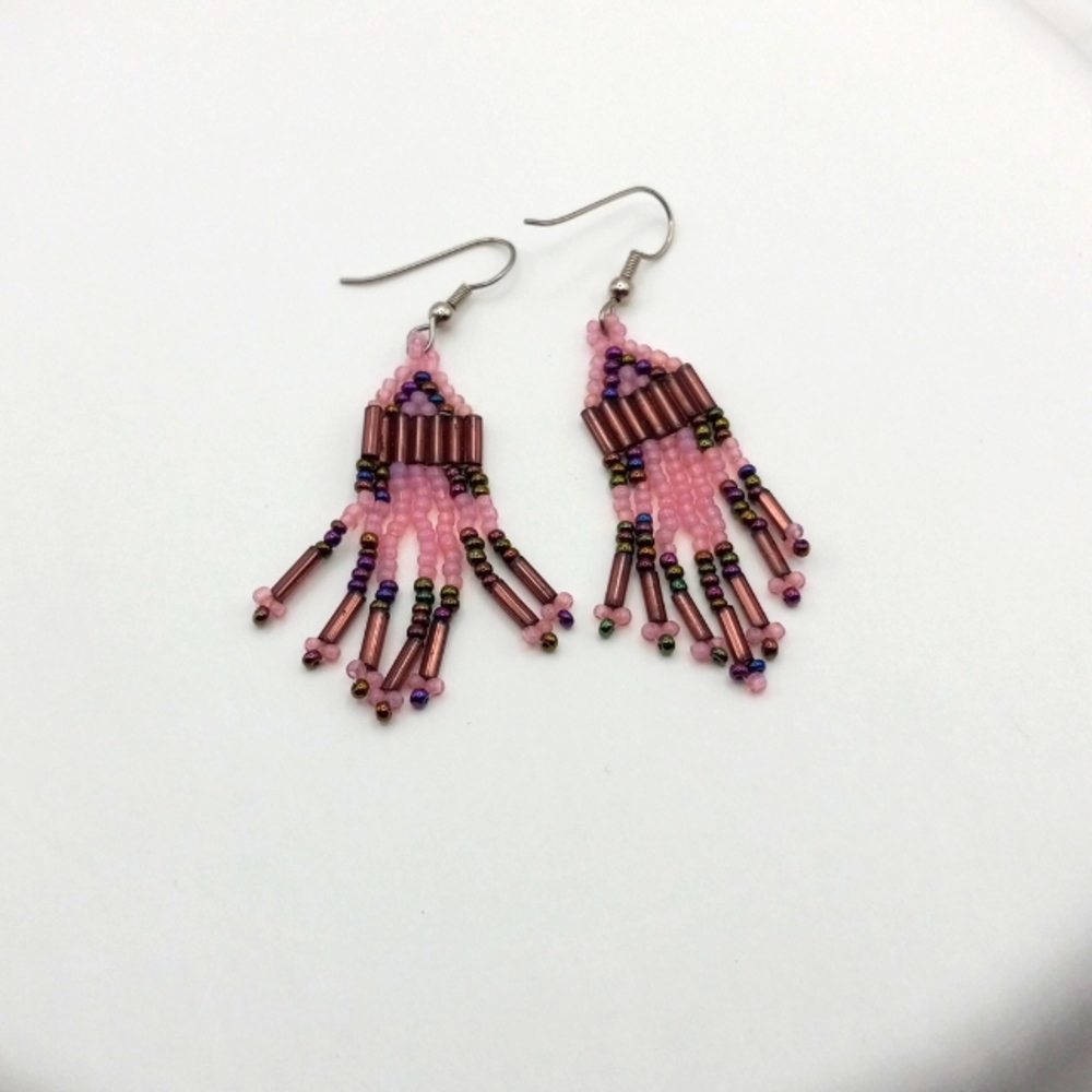 Pink and Purple Handmade Seed Bead Earrings